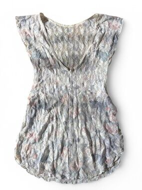 Pink, blue and white lace top